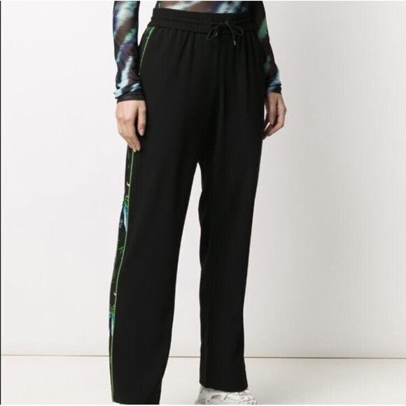 KENZO Size 38 Cropped Side-Stripe Floral Black Jogger Track Pants Drawstring s9